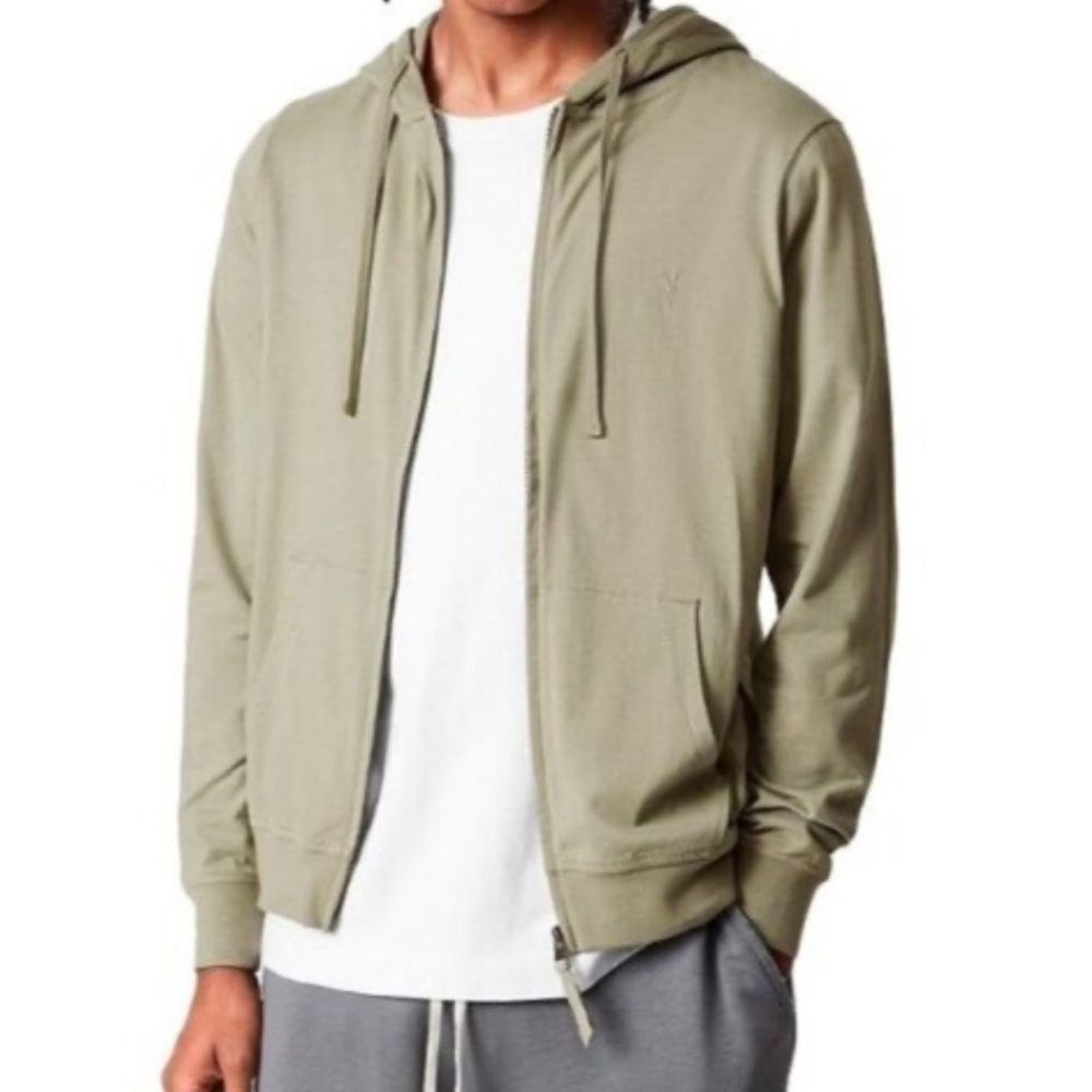 All Saints Men's Brace Hoodie Light Sage Zip-Up Sweater